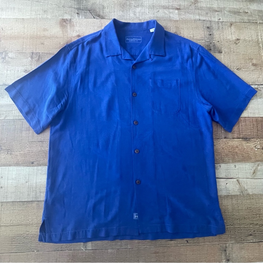 Tommy Bahama Casual 100% Silk Royal Blue Button Down Men's Shirt Size L